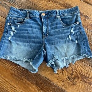 American Eagle Outfitters Blue Frayed Jean Shorts